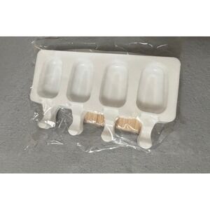 Silicone Popsicle Molds 4 Cavity DIY Ice Cream Maker with Wooden Sticks White
